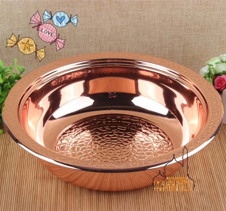 The characteristics of Xinjiang Halal Restaurant market metal copper and stainless steel pot belly chicken meat hand basin basin