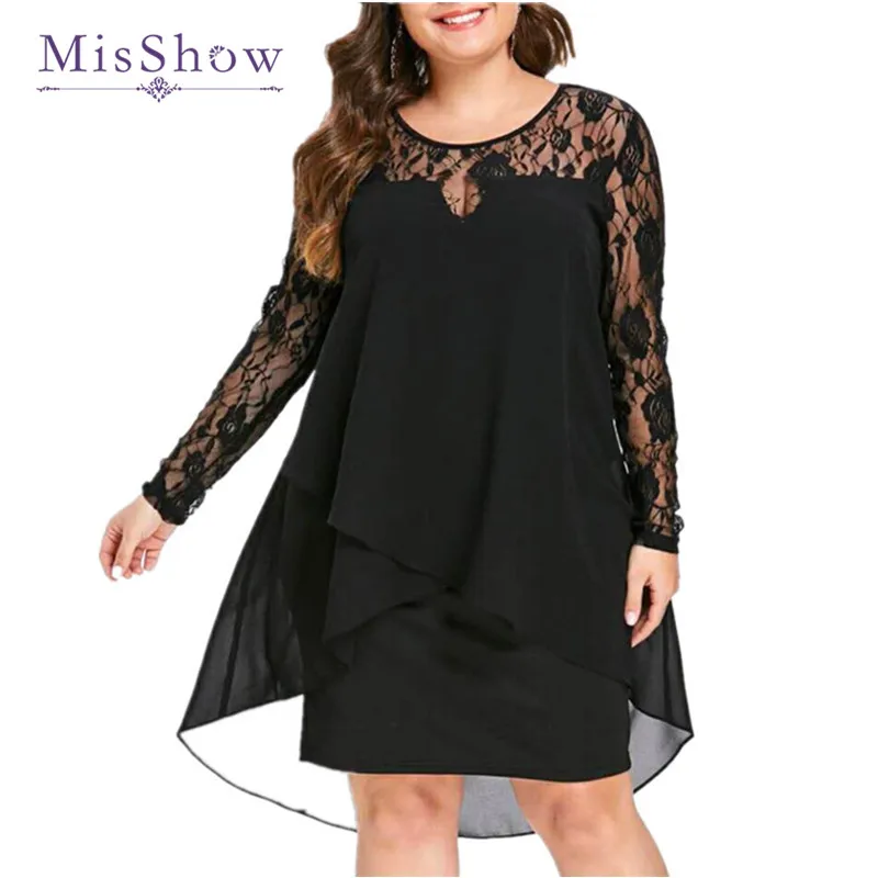 Black Plus Size Evening Dress Short Elegant Lace Chiffon Mother of the Bride Dress Long Sleeve Formal Party Dress Robe De Soiree