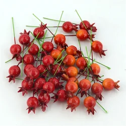 20/50pcs Small WIth Stem Simulation Pomegranate Fruit Berries Artificial Flower Red Christmas Cherry Stamen  Wedding Decoration