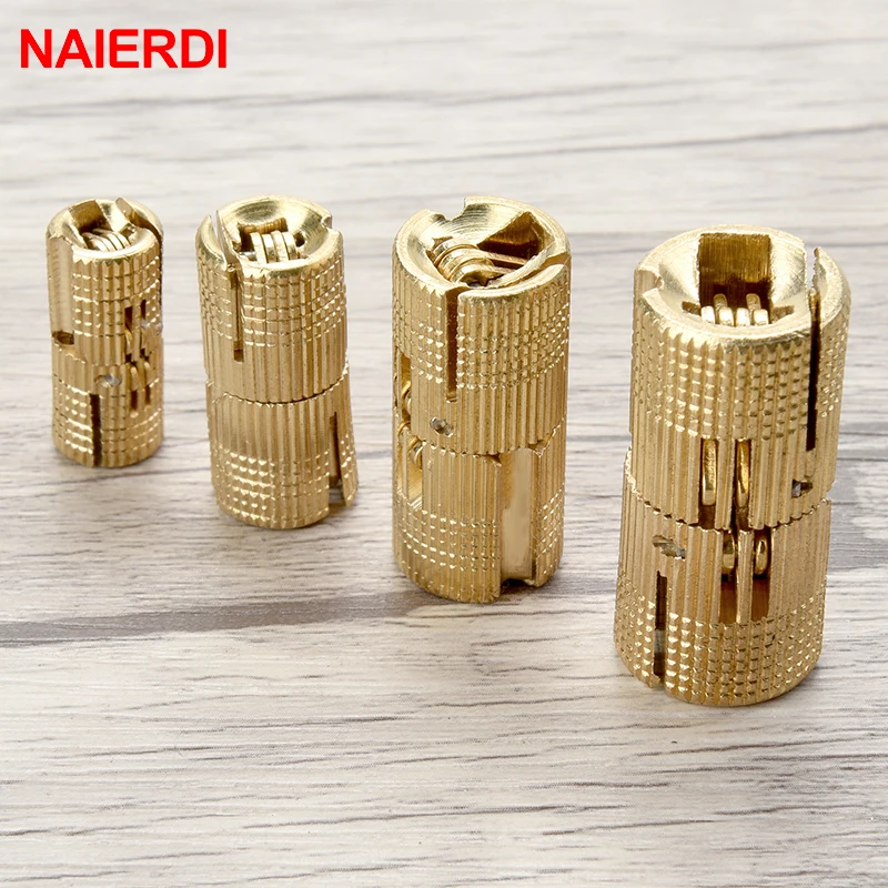 2PCS NAIERDI 8-14mm Hidden Cabinet Copper Hinges Invisible Door Brass Concealed Barrel Hinge For Gift Box Furniture Hardware