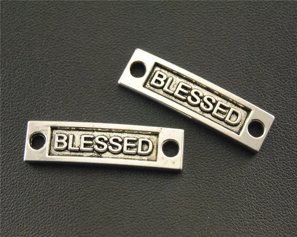 15pcs  Silver Color and Bronze BLESSED Letter Charm Pendant DIY Necklace Charm Bracelet Bangle 35x10mm A1385/1386