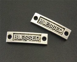 15pcs  Silver Color and Bronze BLESSED Letter Charm Pendant DIY Necklace Charm Bracelet Bangle 35x10mm A1385/1386