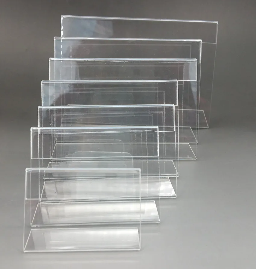 100pcs Smaller T1.2mm Acrylic Plastic Price Label Card Holders L Shape Display Stands Sign Paper Promotion on Table