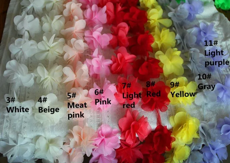 10 yards/lot  3D Chiffon Flowers Guipure Lace Trim Lace Fabric DIY Voile Bridal Bouquets Shoes Corsage Wedding Lace Ribbon