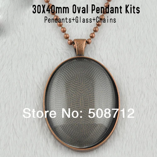 

30sets 30x40mm Antique Copper Oval Pendant Tray Blanks / Pendant Settings with Matching Glass Cabochons