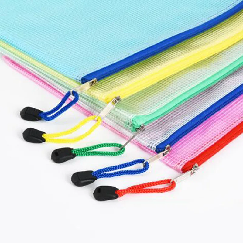 10 pcs/lot Pen bags Gridding Waterproof Zip Bag Document Pen Filing Products Pocket Folder Office & School Supplies Plastic Bag