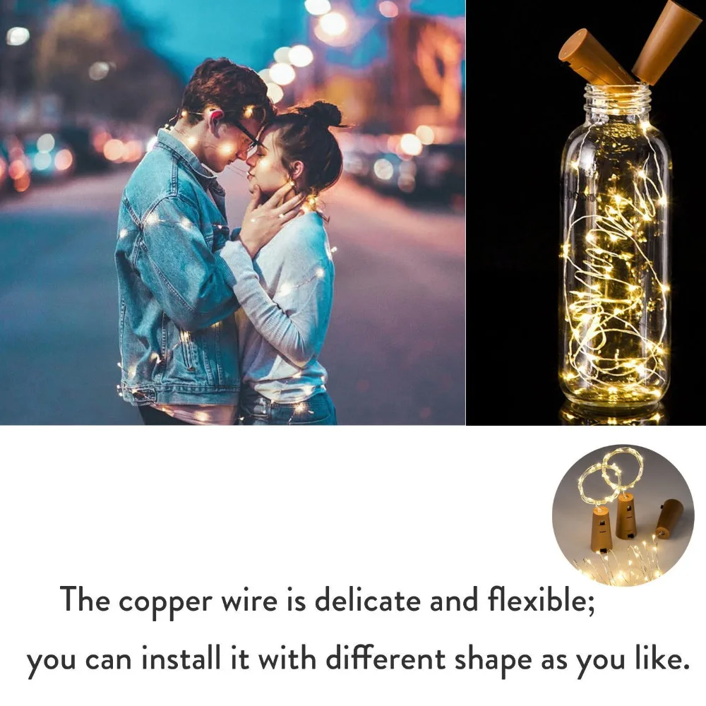 10X 1- 3M 10LED 20LED 30LED Wine Bottle Light Cork Shape Battery Copper Wire String Light for Bottle DIY Christmas Wedding Party