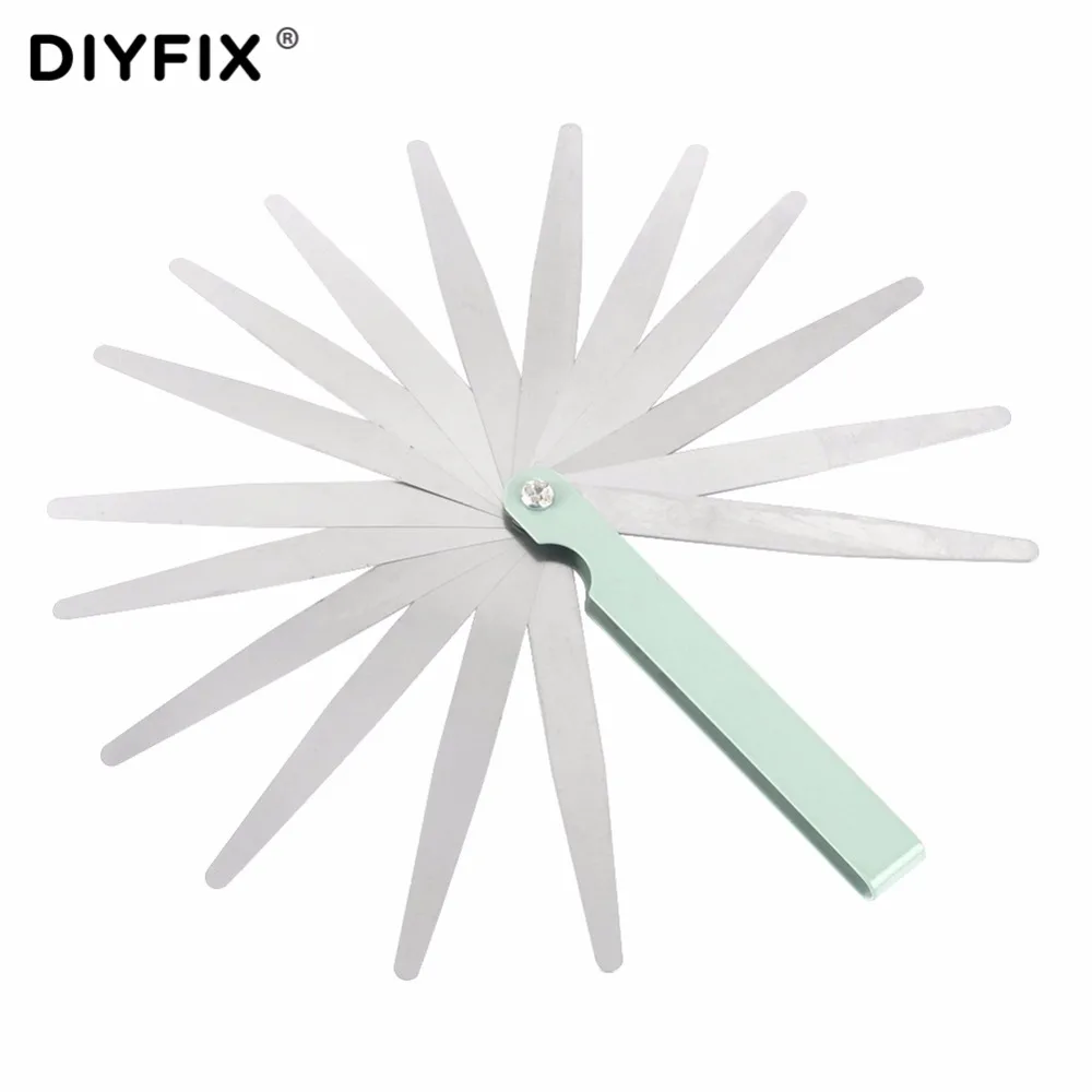 Diyfix medidor de espessura, ferramenta de medição calibre métrico de 17 lâminas para preenchimento de 0.02-1.00mm