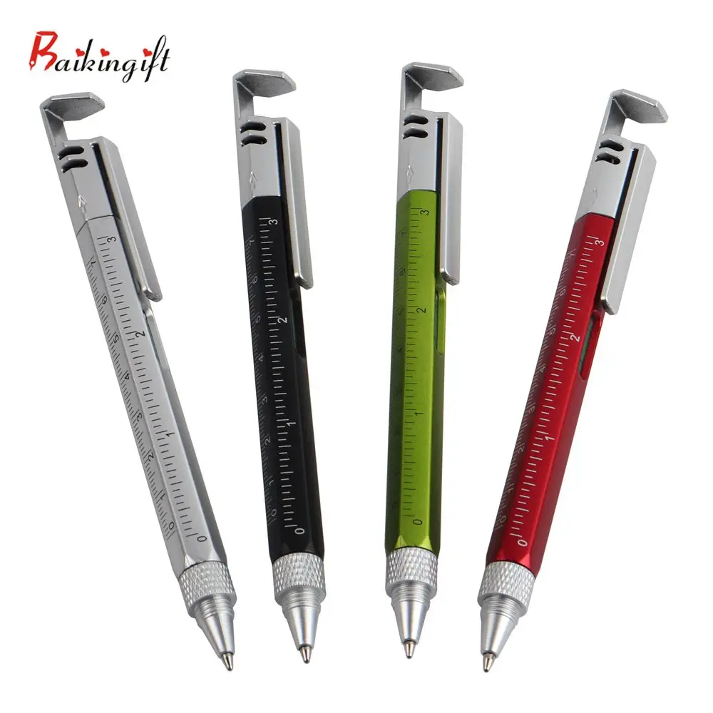 5PCS Multi-Functional Pen 5 In 1 Phone Holder Screw-Driver Spirit Level Ruler  Ball Pens For School Office Household Good Helper