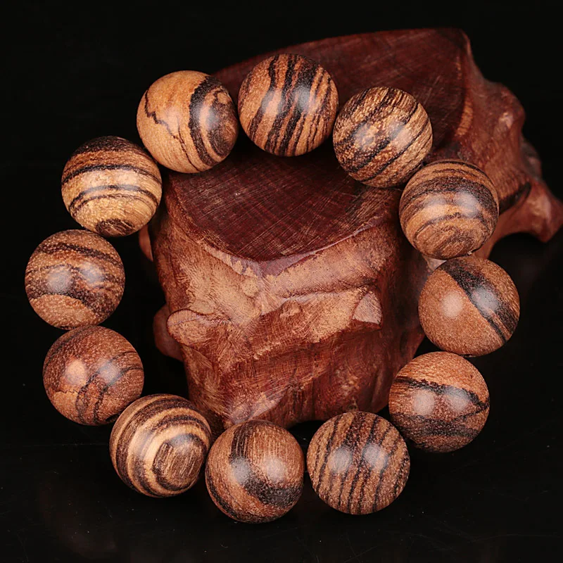 Wholesale Vietnam Agarwood Wooden Bracelets Tiger Pattern Buddha Round Beads Hand String Jewelry Men Christmas Gift