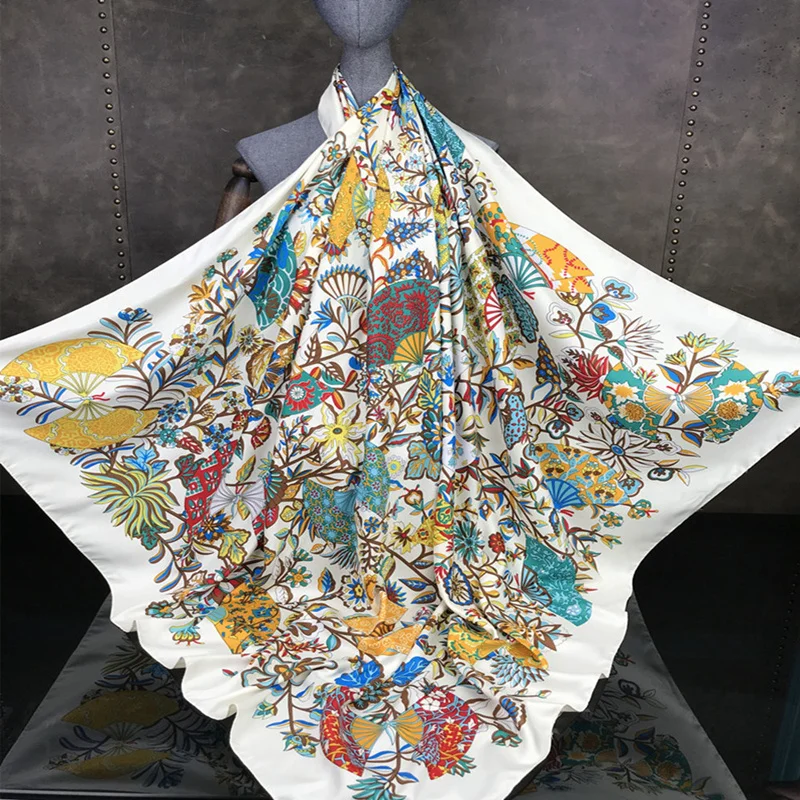 New  woman Fashion silk Scarf flowers Pattern Printing 130 Square scarf Decoration Headdress Gift headscarf high quality Shawl