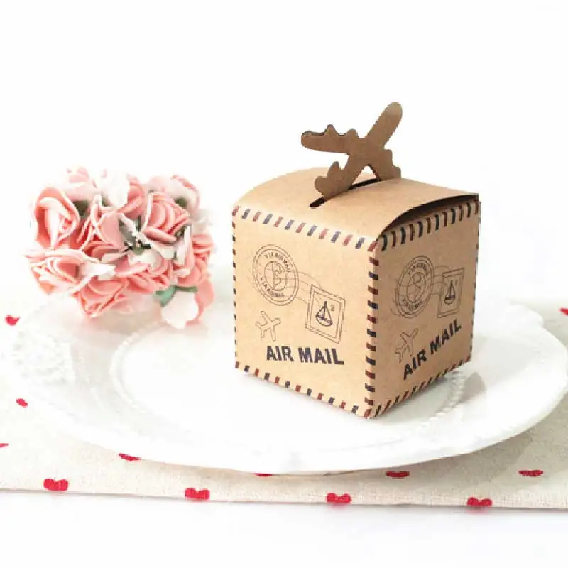 

50pcs Mini Aircraft Favor Box Party Favor Candy Box Kraft Paper with for Wedding Travel Themed Party Bridal Shower Decoration