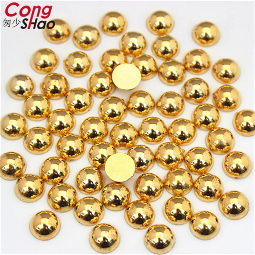 Flatback Half Round Gold Pearl ABS Imitation Pearl Acrylic Rhinestones Scrapbook Beads 3D Non HotFix Nail Art Decoration WC94