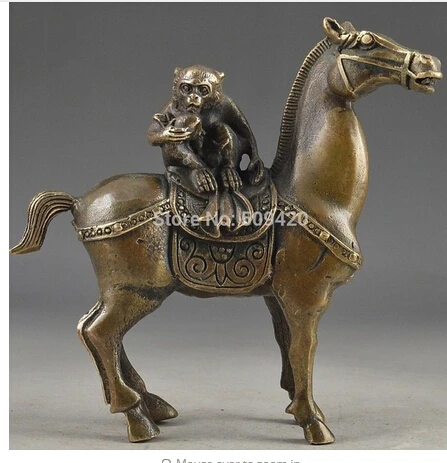 

Copper Brass CHINESE crafts decor ation Asian China Vintage Brass Handwork Hammered The Monkey Riding Horse Lucky Statue