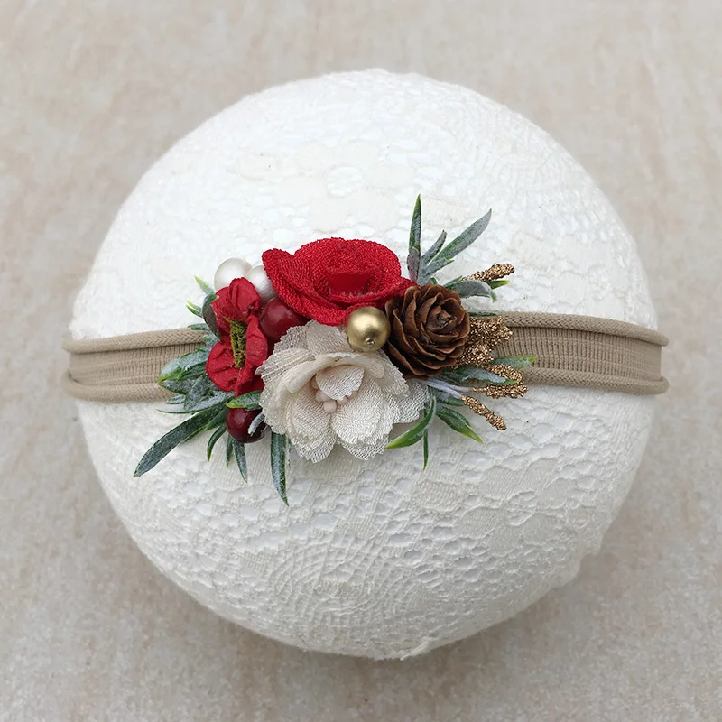 Christmas Red Ivory Flower Skinny Headband