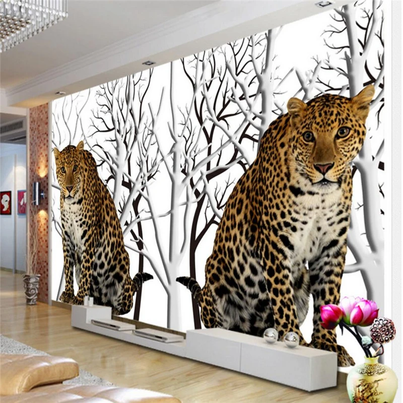 beibehang Custom Photo Wallpaper 3D Fresco HD Jungle Flower Leopard TV Living Room Bedroom Background Wall papel de parede