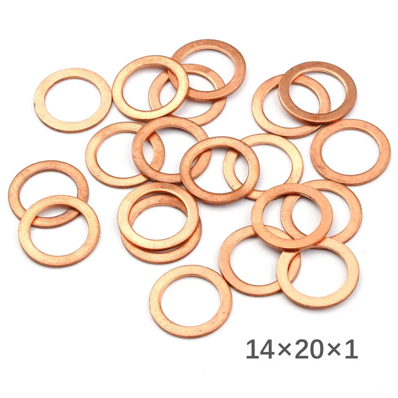 20PCS/Pack 14x20x1mm Solid Copper Washer Flat Ring Gasket Sump Plug Oil Seal Fittings  Washers Fastener Hardware Accessories