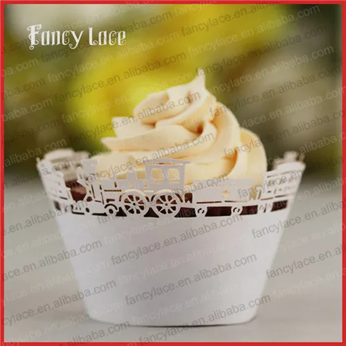 

60PCS Birthday Cake Decoration Lace Cupcake Wrappers, Laser Cut Cartoon Train Wedding Decors Party Paper Party Favors Customized