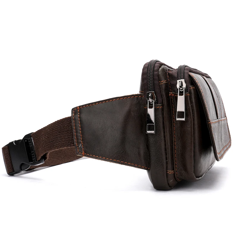 WESTAL-riñonera de cuero genuino para hombre, bolso de cintura para teléfono, riñonera deportiva para dinero, 8966