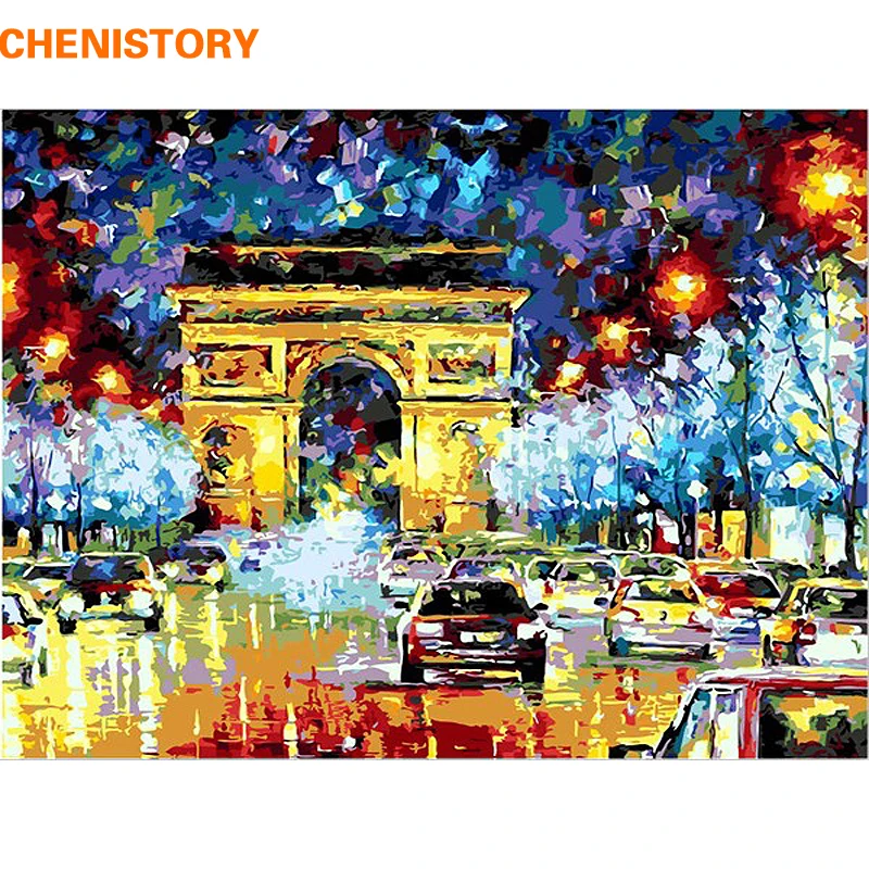 CHENISTORY – Kit de peinture par numéros, 40x50cm, rue nocturne européenne, cadeau Unique pour décoration d'intérieur