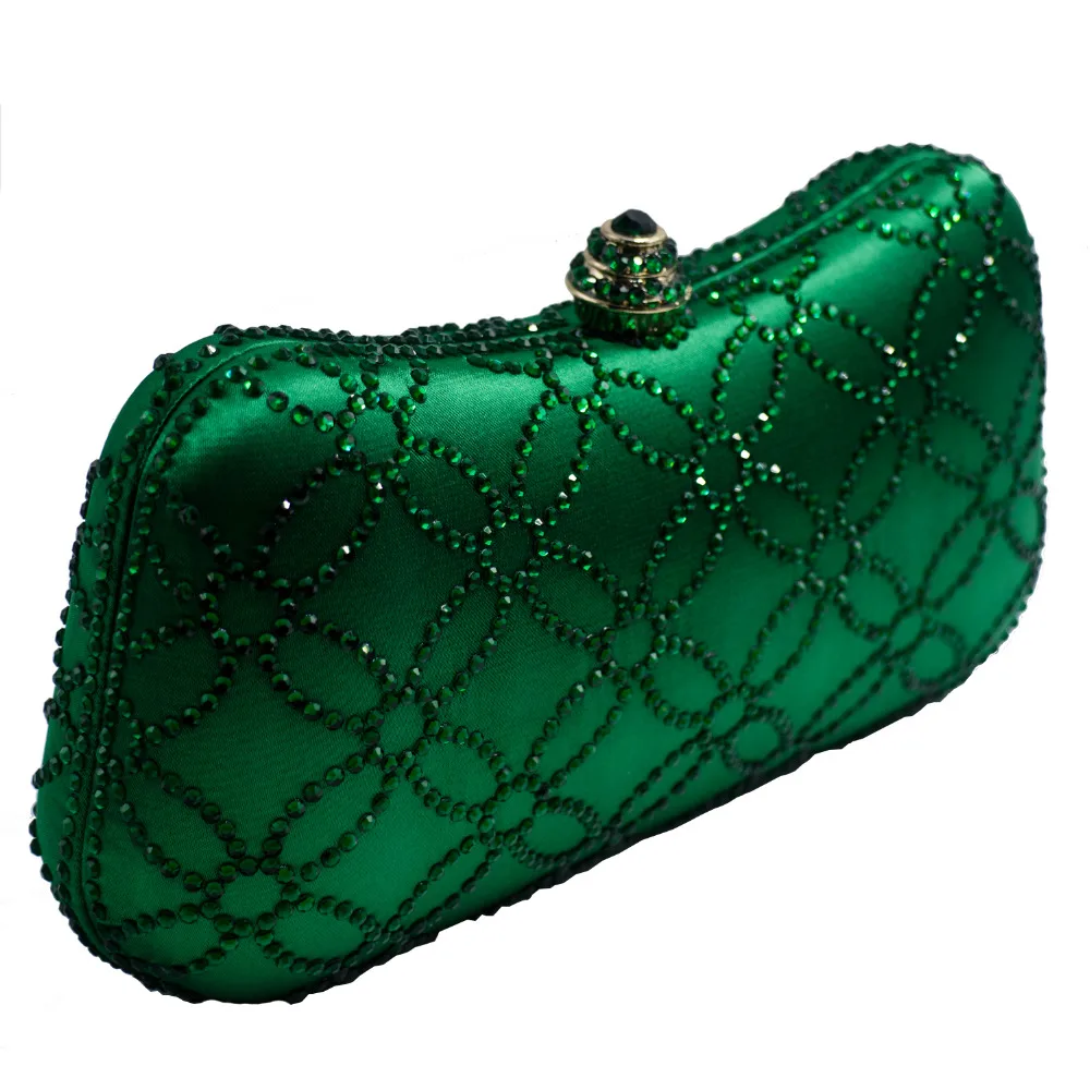 Flower Emerald Dark Green Rhinestone Crystal Clutch Evening Bags for Womens Party Wedding Bridal Crystal Handbag and Box Clutch