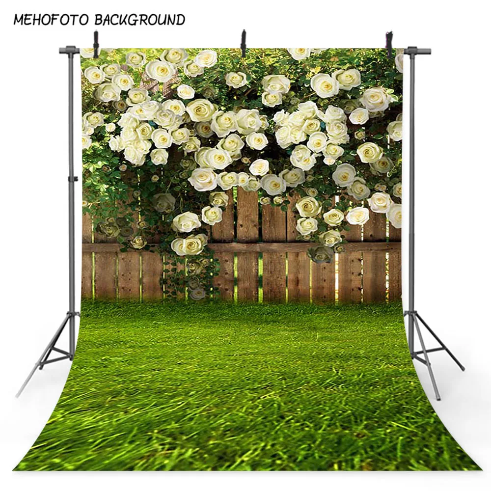 

Spring Scenery Photo Background Green Grass Flower Fence Photography Backdrop Easter Sunday Art Portrait Backdrops 377