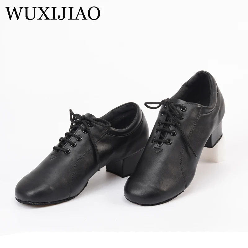 Wuxijiao couro real sapatos de dança de salão de baile sapatos de dança latina masculino 4.5 cm pode ser personalizado tamanho sapatos