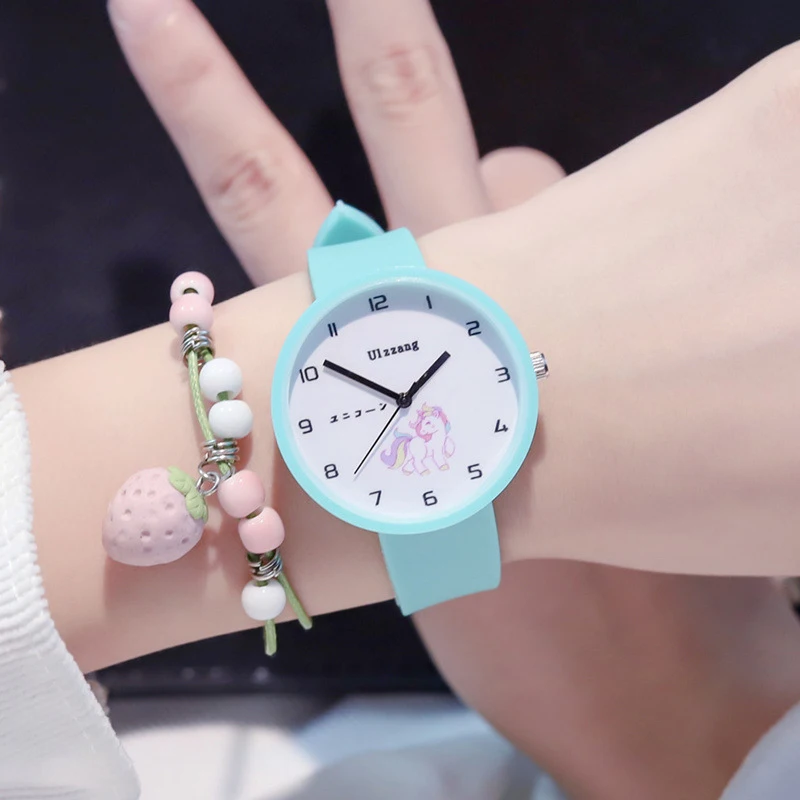 Ulzzang-reloj de cuarzo con diseño de unicornio para niño y niña, accesorio de pulsera con diseño de dibujos animados, estilo Harajuku, analógico, para estudiantes