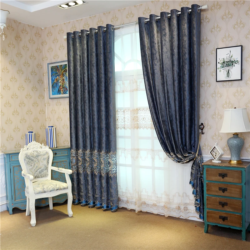 Chinese high quality velvet fabric embroidered curtains for living room bedroom hotel kitchen windows Bay Window luxury drapes