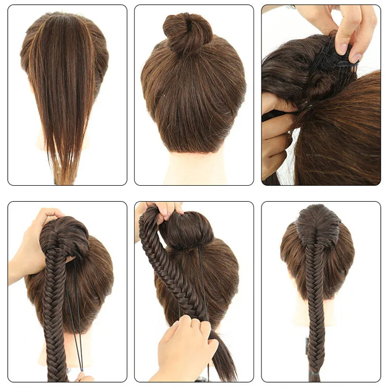 Jeedou-coletas de pelo sintético con cordón, trenzas de cuerda, extensiones de cola de pez, cabello de boda, Updos