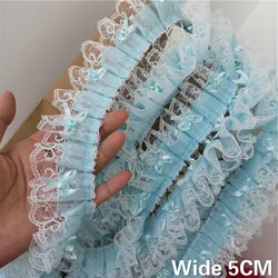 5CM Wide Beautiful Lake Blue Tulle Yarn Lace Collar Appliques Ribbon Embroidery Dress Guipure Sewing Fabric For Wedding 2019