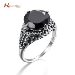 Black Obsidian Rings Cubic Zirconia Ring Women men Wild Antique 925 Sterling Silver Cocktail Ring Party Fashion Jewelry