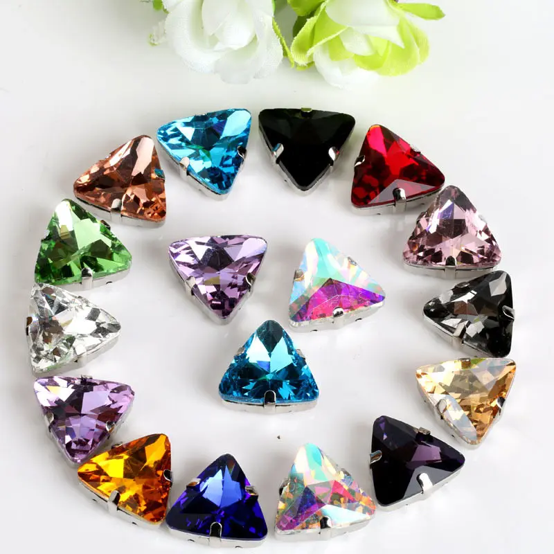 100pcs 18mm mix icolour triangular shape crystal Glass flatback sew on rhinestones with claw DIY Jewelry Accessories