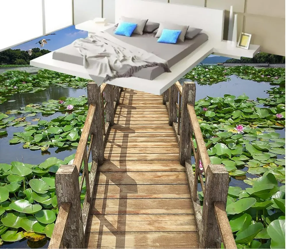 

Custom Photo Floor Wallpaper 3D Stereoscopic 3D Hawthorn bridge floor 3D Mural PVC Wallpaper Self-adhesion Floor Wallpaer