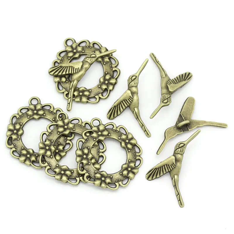 DoreenBeads Zinc metal alloy Toggle Clasps Bird Antique Bronze Flower28mm x26mm(1 1/8\