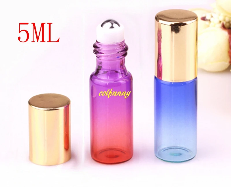 

1000pcs/lot 5ml rainbow Glass Roll on Bottle with Stainless Steel Roller Small Essential Oil Roller-on Sample Bottle