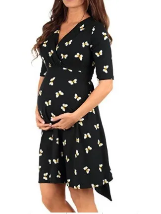 Women Large size printing Pregnant maternity Loose clothes dress Cotton Blended Short Sleeve Floral Print Maternity Dress