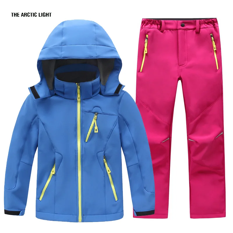 TRVLWEGO Herbst Kinder Camping Wandern Mantel Und Hose Set Kapuze Winter Student Winddicht Wasserdichte Outdoor Ski Jacke Hosen – Detail 5