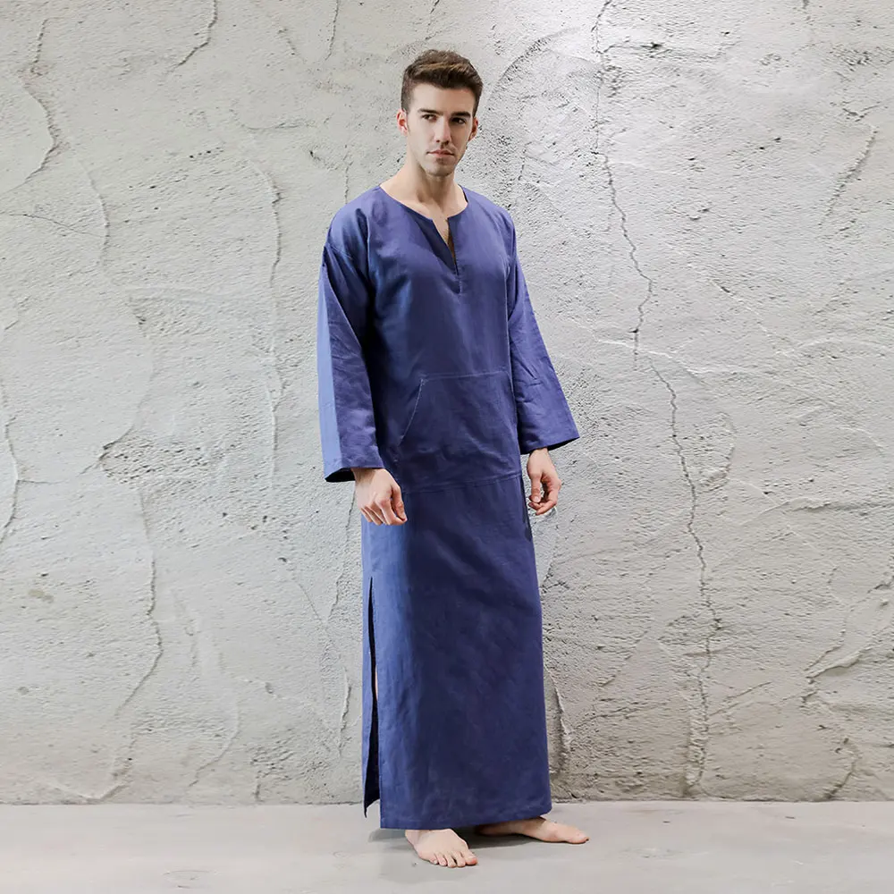 Robe longue en coton pour hommes, 7 voiles, décontractée, Caftan, vêtements de nuit, chemise de nuit, chemises de plage