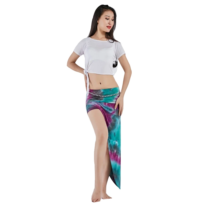 Women Dance Clothing Ladies Asymmetrical Skirt High Waist Short Mini Bodycon Skirts Tie-dyed Costume for Belly Dance Class Wear