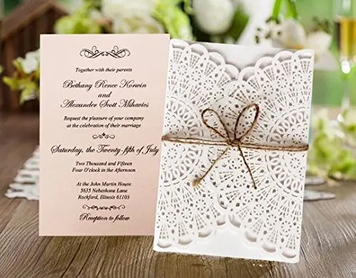 White and Pink Wedding Invitations - Set Of 50