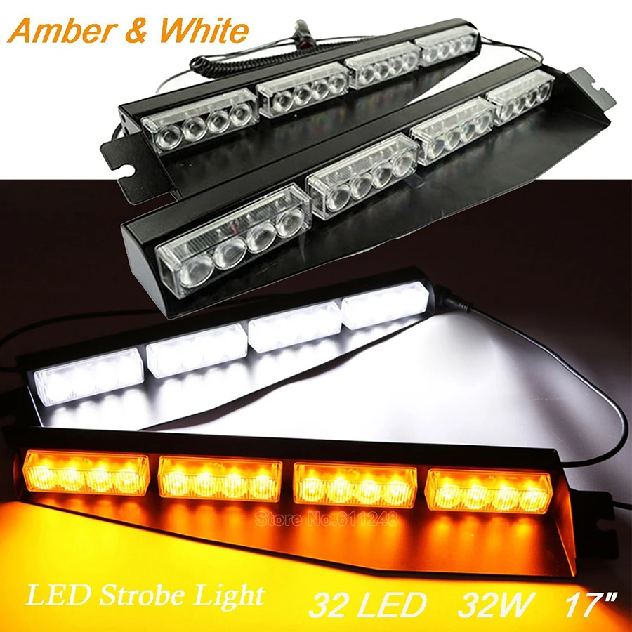 

32LED Car Visor Strobe Lights Front Windshield Police Warning Strobe light Traffic Emergency Vechicle Flash Beacon Amber White