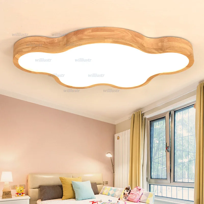Minimalistic Wood Ceiling Lamp Cloud Foot Star Modern LED Light Hotel Restaurant Kindergarten Nursery Baby Room Wooden Lighting