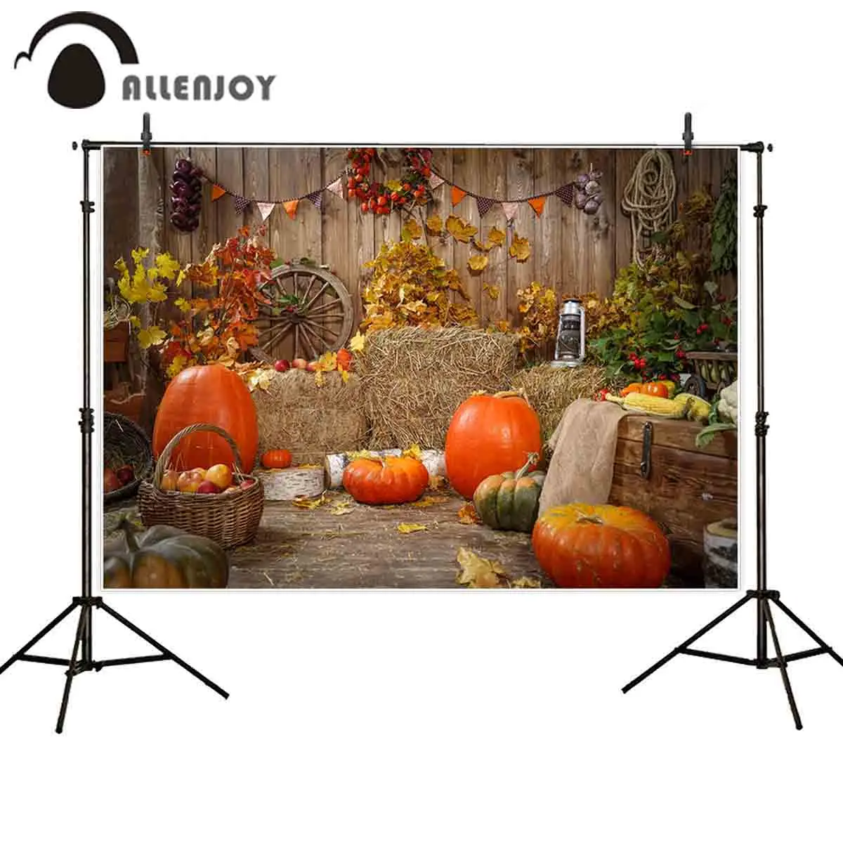 Allenjoy photophone studio backgrounds photography Autumn pumpkin wood wall hay barn child backdrop photocall photobooth decor