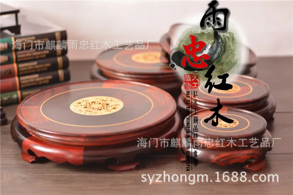 [Rain] Zhong mahogany red wood inlay boxwood carving wood statues teapot bonsai turntable rotatable base