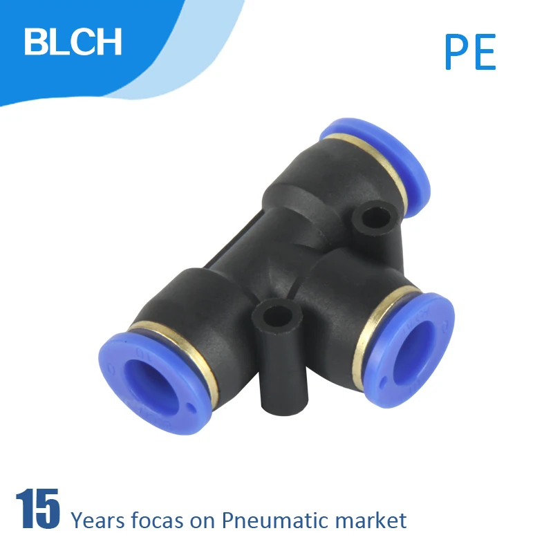 T shaped Connector pneumatic interface PE type plastic pipe fittings 4/6/8/10/12/14/16mm OD Tube Push In Pneumatic Quick Fitting