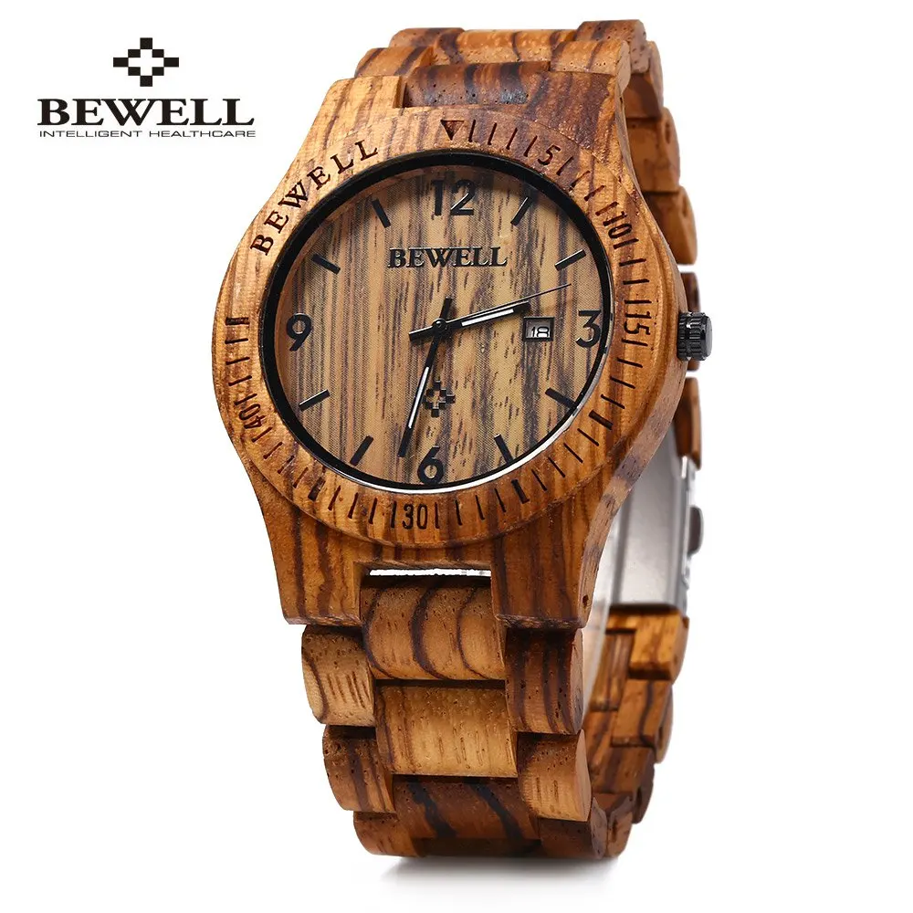 Bewell ZS-W086B Luxury Brand Wood Watch men Analog Quartz Movement Date Waterproof Male Wristwatches relogio masculino