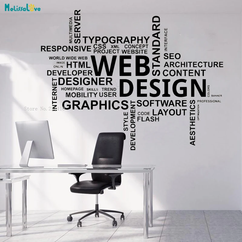 Web Design Office Wall Sticker Decals Word Quote Business Inspirational Decor Team Work Art Poster Self-adhesive Murals YT1249