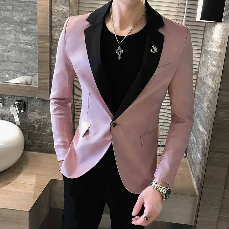 

2022 Autumn Blazers for Mans Pink Traje Dorado Social Club Outfits Casual Blazers Men Slim Fit Fashion Office Dress Designer