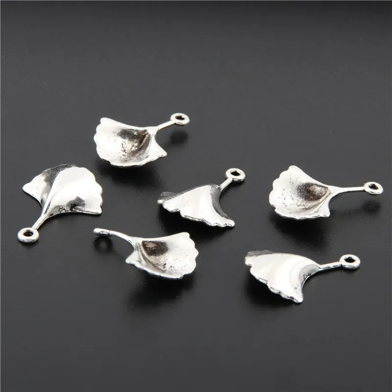 30pcs  Silver Color Small Ginkgo Biloba Leaf Charms Pendants For Jewelry Making Findings A2674